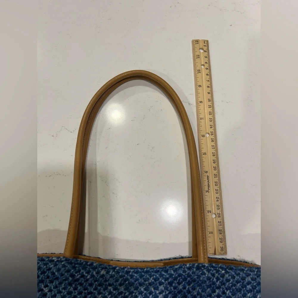 Blue Woven Straw Tote Floral Embroidered‎ Shoulder Bag Boho Cottagecore